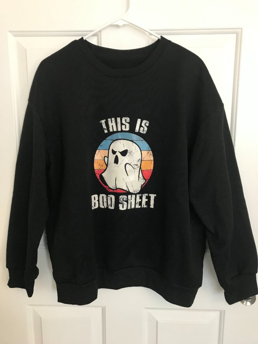 Halloween Retro Ghost This Is Boo Sheet Graphic Sweatshirt Size XL Black Orange